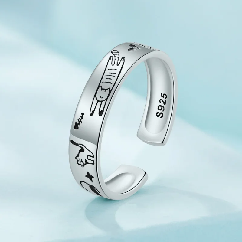 (immagine per) Anello a doodle con gatto in stile Pandora - SCR951-E - Visualizza 2