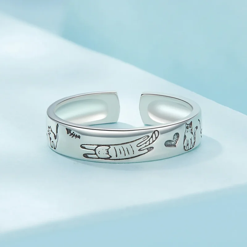 (immagine per) Anello a doodle con gatto in stile Pandora - SCR951-E - Visualizza 3