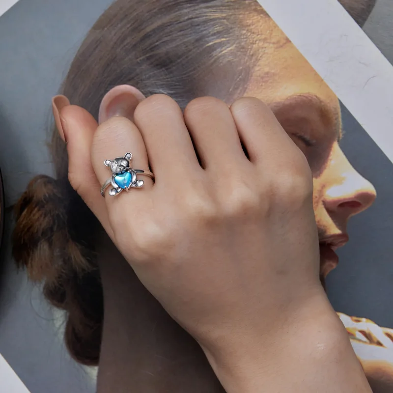 (immagine per) Anello a forma di orso abbraccio con apertura stile Pandora - SCR921 - Visualizza 7
