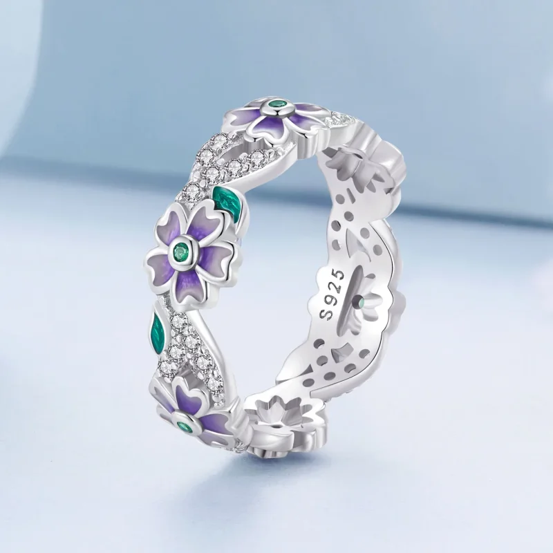 (immagine per) Anello a ghirlanda viola in stile Pandora - BSR492 - Visualizza 2