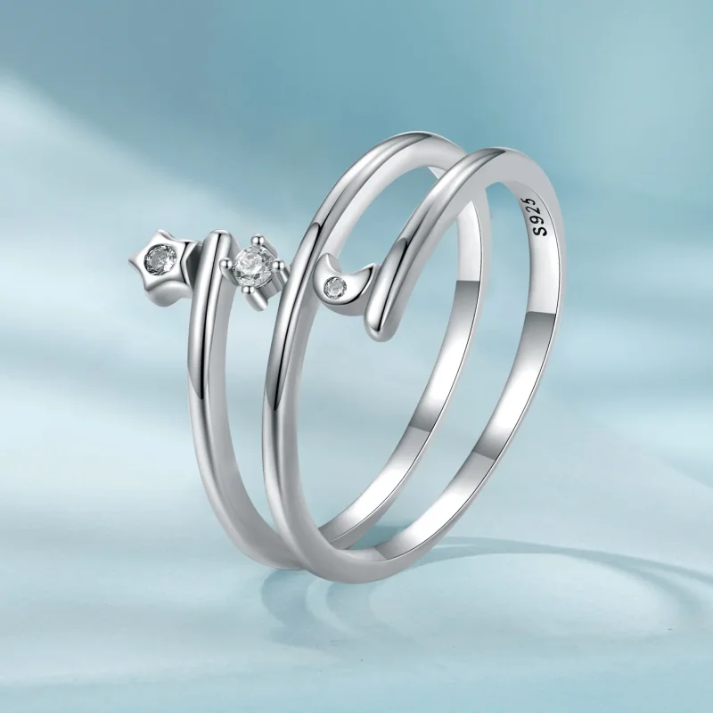 (immagine per) Anello a più strati di stile Pandora con stelle e luna incastonate - SCR970 - Visualizza 2