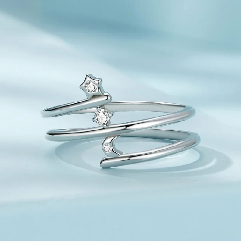 (immagine per) Anello a più strati di stile Pandora con stelle e luna incastonate - SCR970 - Visualizza 3