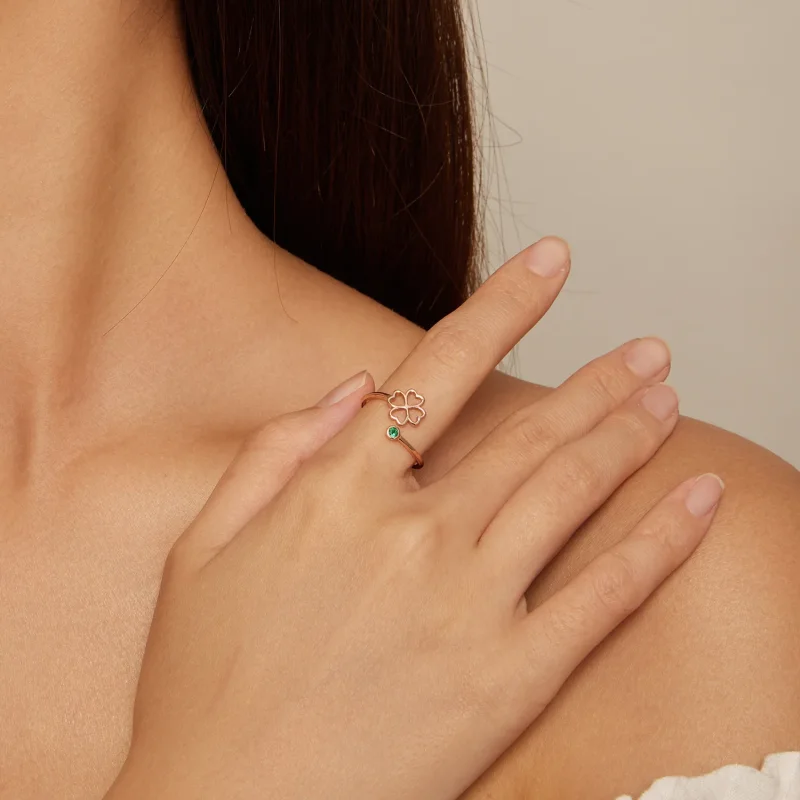 (immagine per) Anello aperto a quattro foglie con stile Pandora in oro rosa - SCR843-C - Visualizza 4