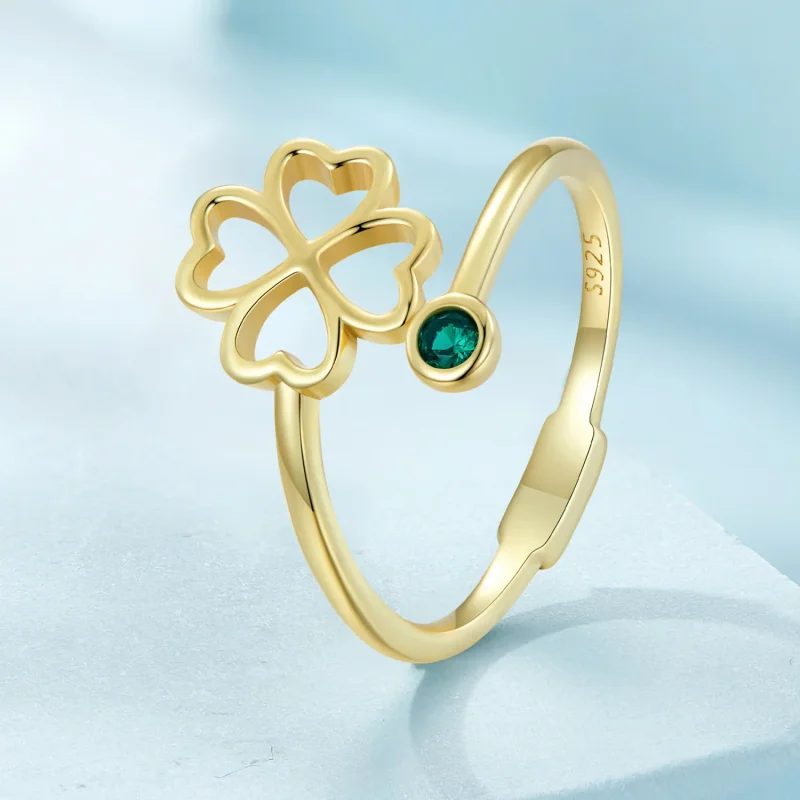 (immagine per) Anello aperto con quadrifoglio dorato di stile Pandora - SCR843-B - Visualizza 2
