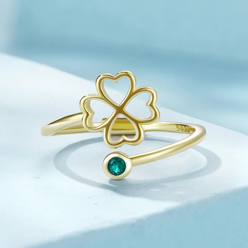 (immagine per) Anello aperto con quadrifoglio dorato di stile Pandora - SCR843-B - Visualizza 3