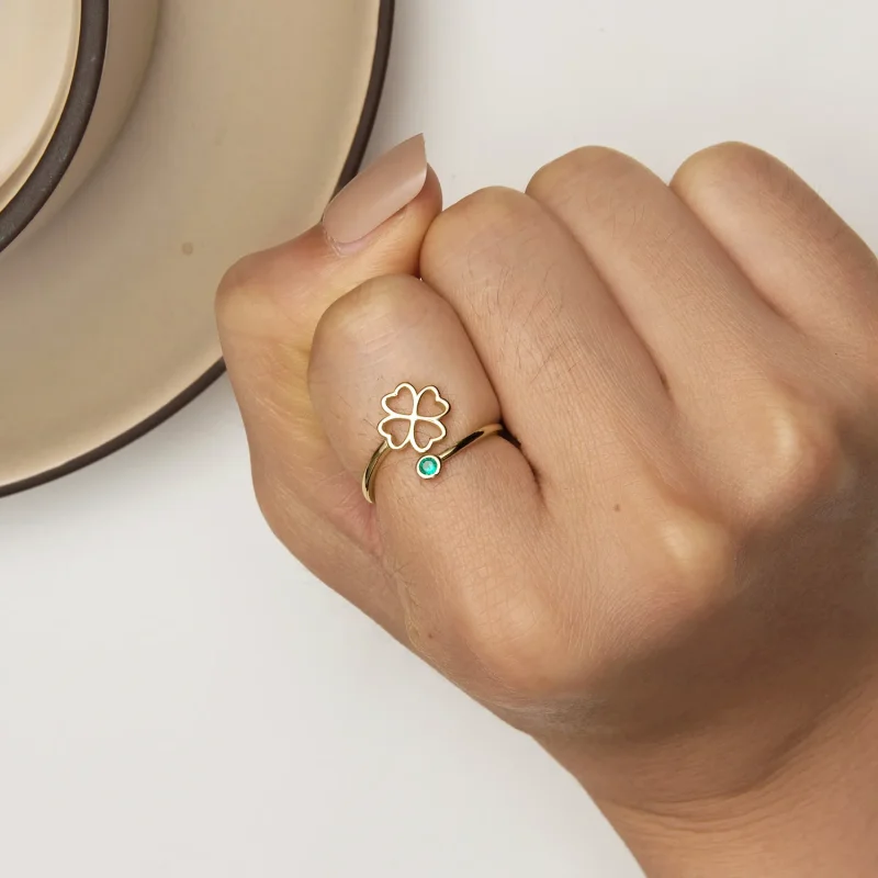 (immagine per) Anello aperto con quadrifoglio dorato di stile Pandora - SCR843-B - Visualizza 6