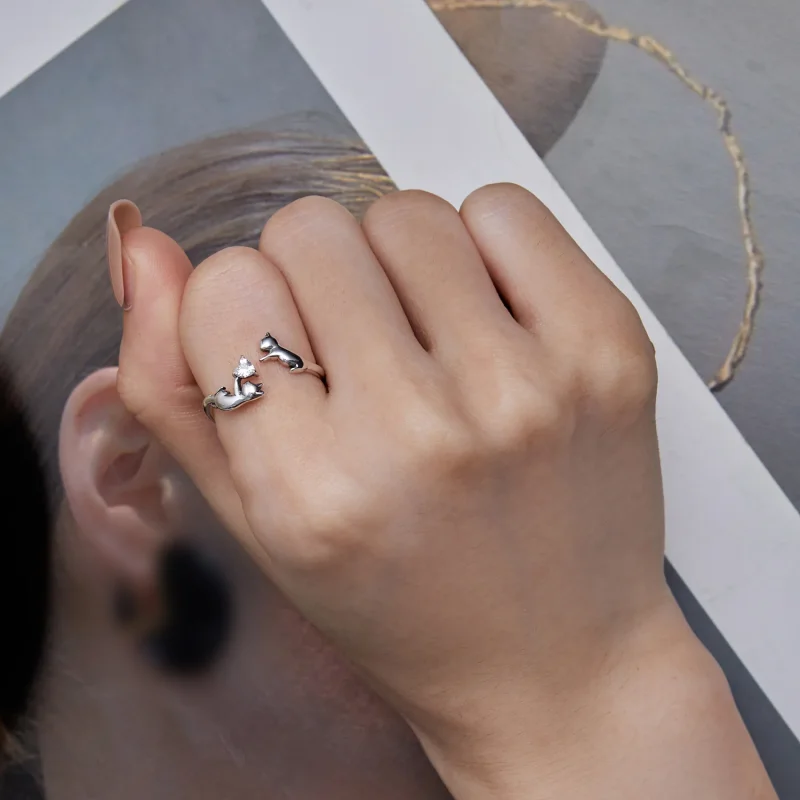 (immagine per) Anello aperto in stile Pandora Playing With Cats - SCR916 - Visualizza 7