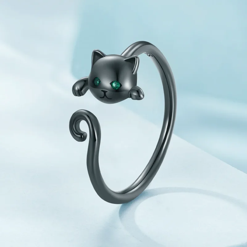(immagine per) Anello aperto nero con gatto carino in stile Pandora - SCR707-D - Visualizza 2