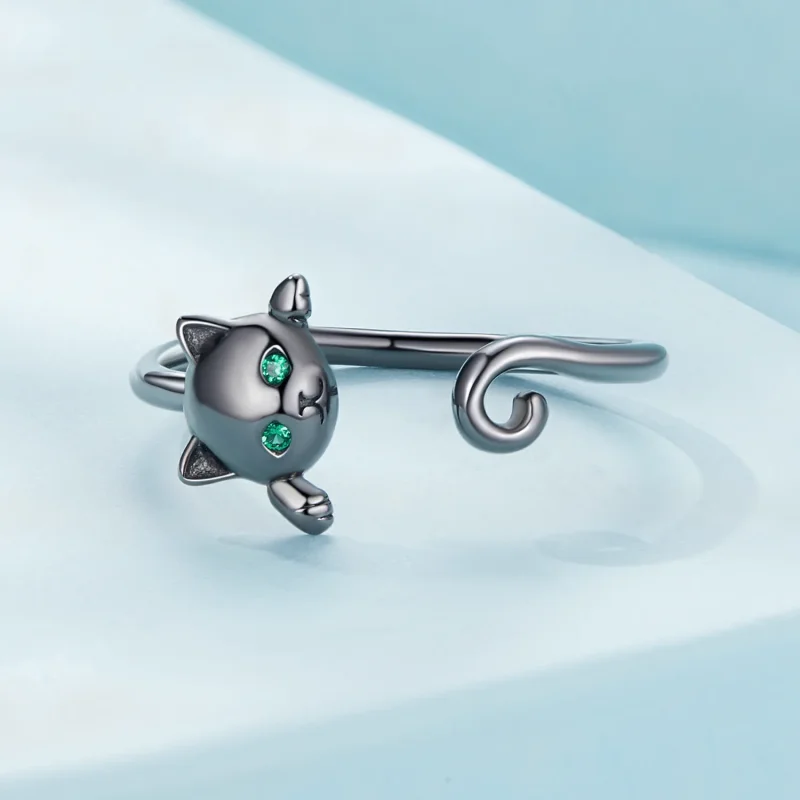 (immagine per) Anello aperto nero con gatto carino in stile Pandora - SCR707-D - Visualizza 3