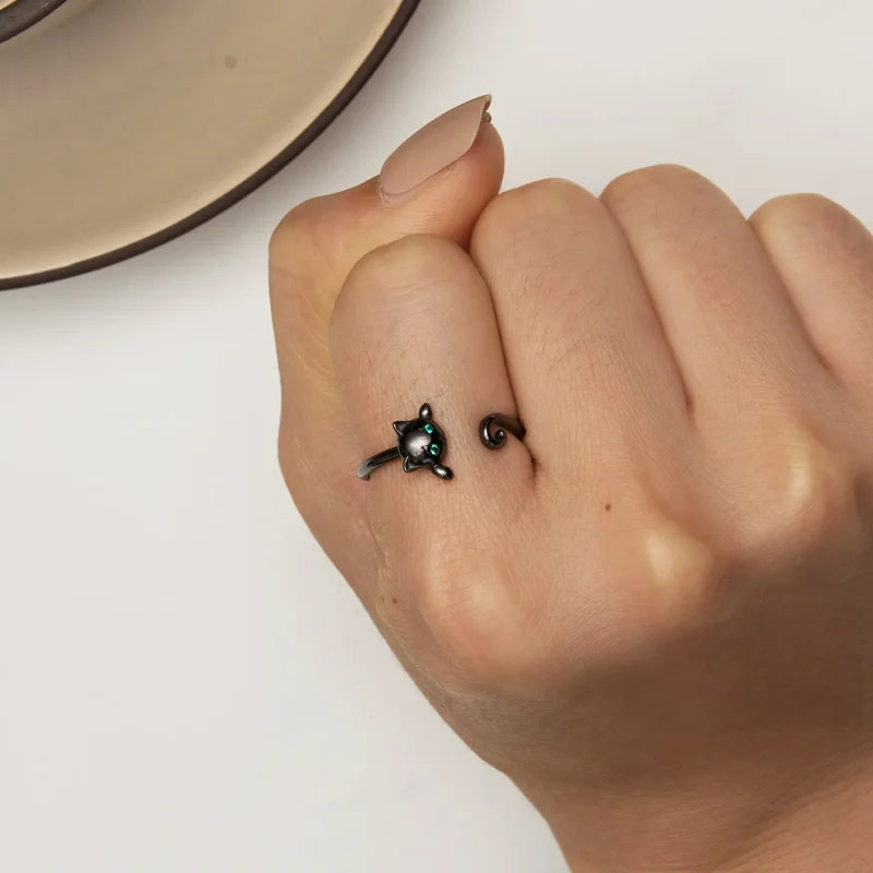 (immagine per) Anello aperto nero con gatto carino in stile Pandora - SCR707-D - Visualizza 6