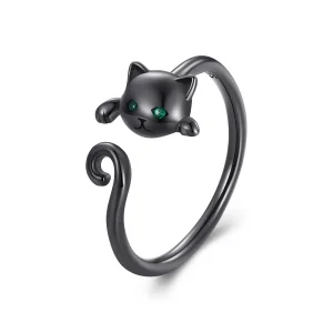 (immagine per) Anello aperto nero con gatto carino in stile Pandora - SCR707-D