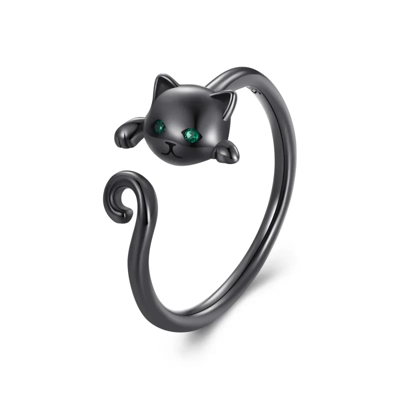 (immagine per) Anello aperto nero con gatto carino in stile Pandora - SCR707-D