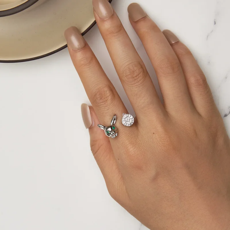 (immagine per) Anello con orologio stile Pandora con coniglio bianco - SCR948-E - Visualizza 5