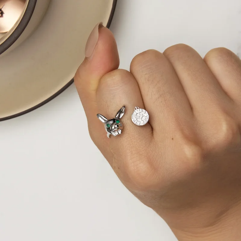 (immagine per) Anello con orologio stile Pandora con coniglio bianco - SCR948-E - Visualizza 6