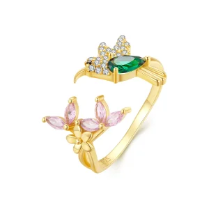 Anello in argento S925 dallo stile Pandora con regalo di un colibrì - BSR016-B (immagine per) Anello in argento S925 dallo stile Pandora con regalo di un colibrì - BSR016-B