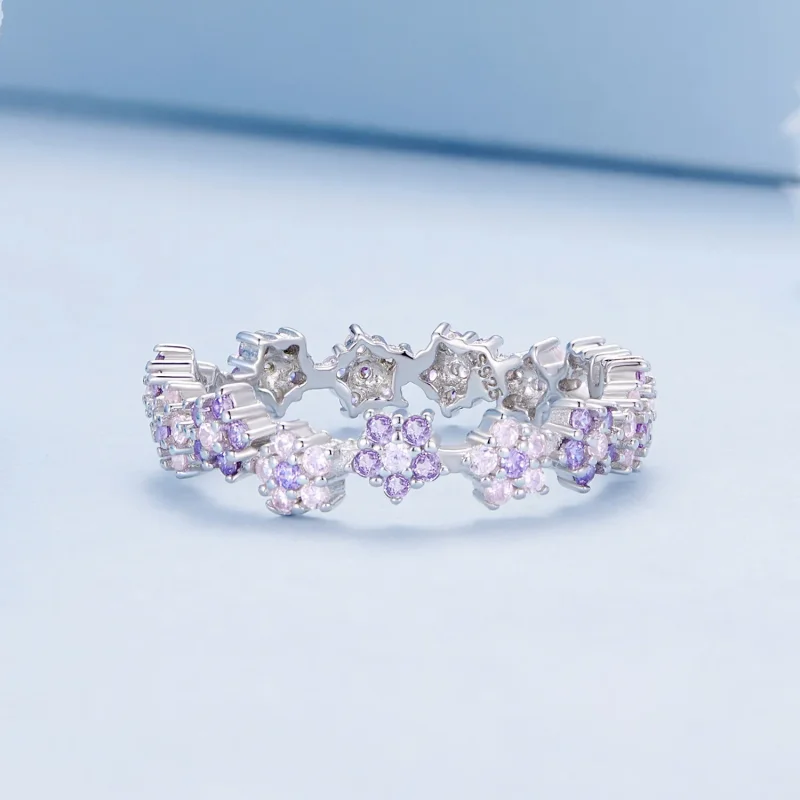 (immagine per) Anello Pandora Style con Fiore Viola e Zirconi Esclusivi - BSR359 - Visualizza 3