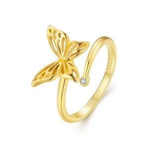 Anello Pandora Style Golden Butterfly Dream - SCR448-B (immagine per) Anello Pandora Style Golden Butterfly Dream - SCR448-B