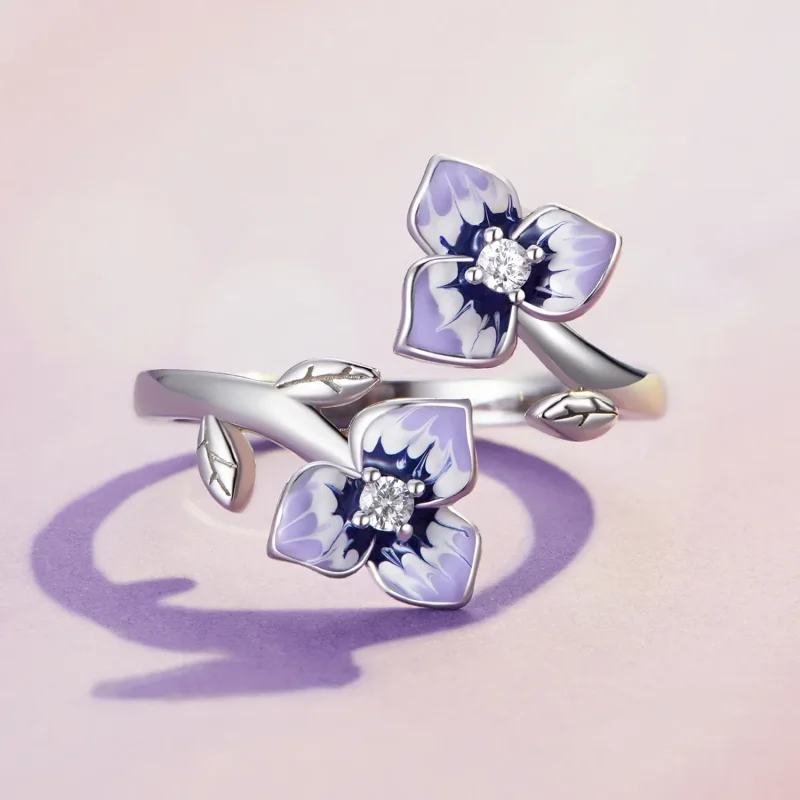 (immagine per) Anello stile Pandora con fiore di pensiero - BSR451-E - Visualizza 3