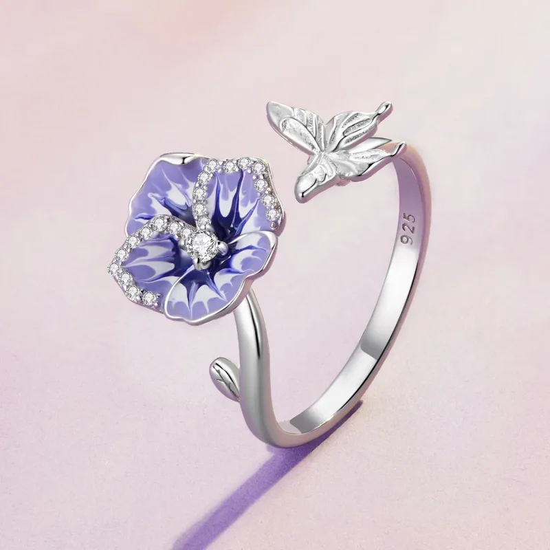 (immagine per) Anello stile Pandora con fiore di viola - BSR452-E - Visualizza 2