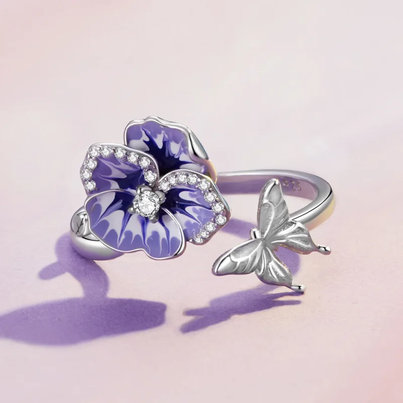 (immagine per) Anello stile Pandora con fiore di viola - BSR452-E - Visualizza 3