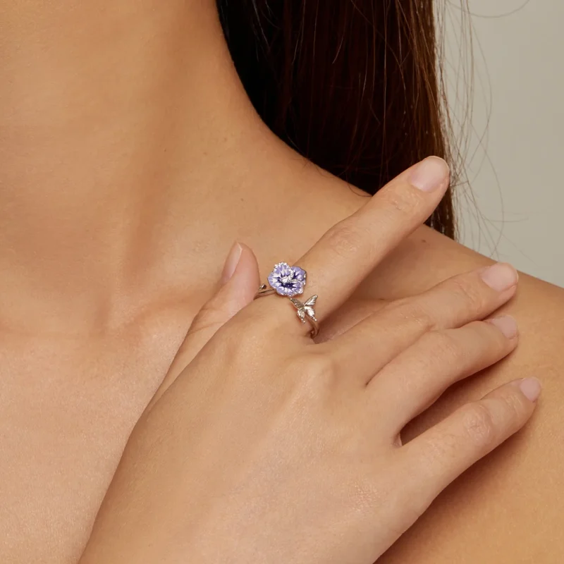 (immagine per) Anello stile Pandora con fiore di viola - BSR452-E - Visualizza 4