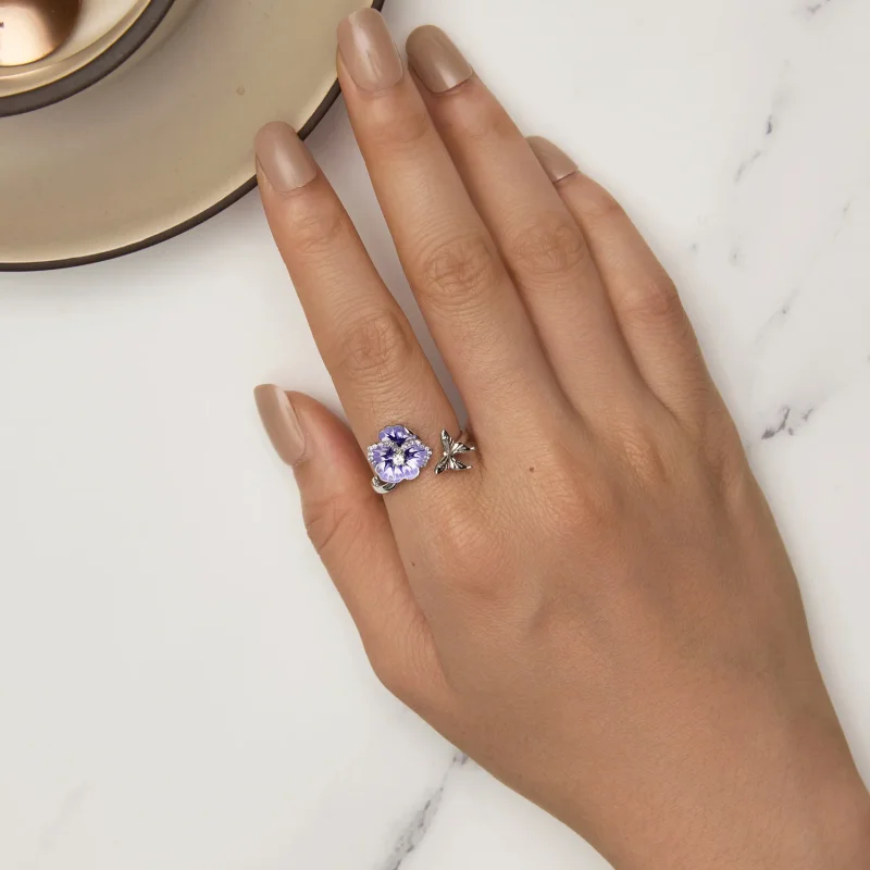 (immagine per) Anello stile Pandora con fiore di viola - BSR452-E - Visualizza 5