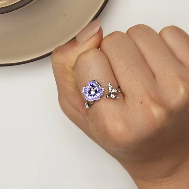 (immagine per) Anello stile Pandora con fiore di viola - BSR452-E - Visualizza 6