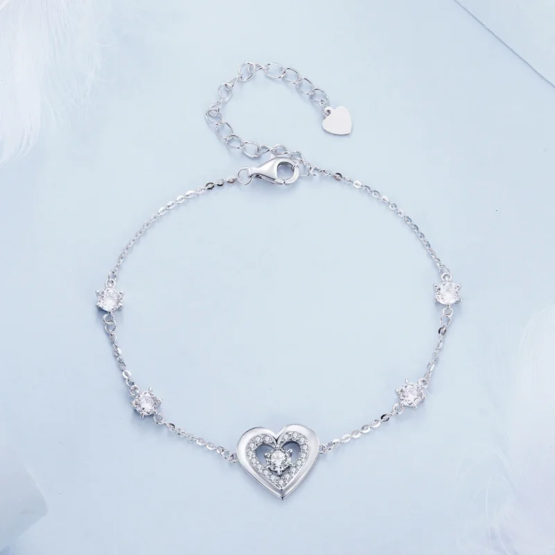 (immagine per) Braccialetto a catena a doppio cuore brillante stile Pandora - BSB136 - Visualizza 2