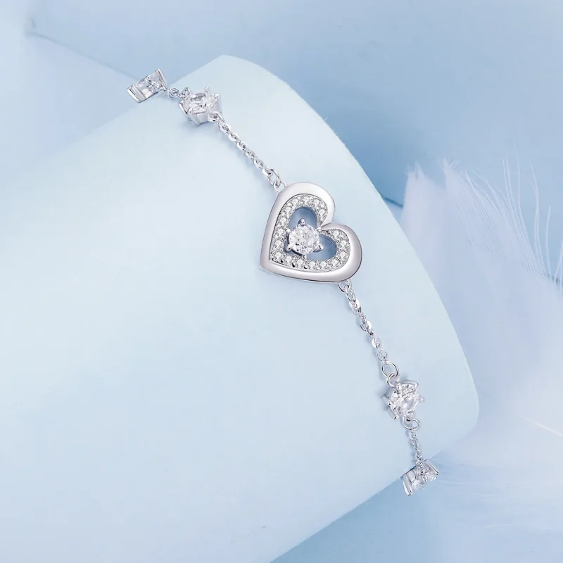 (immagine per) Braccialetto a catena a doppio cuore brillante stile Pandora - BSB136 - Visualizza 3