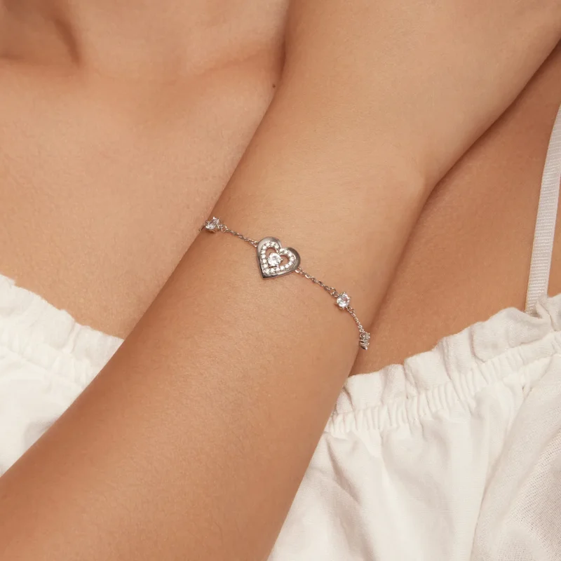 (immagine per) Braccialetto a catena a doppio cuore brillante stile Pandora - BSB136 - Visualizza 4