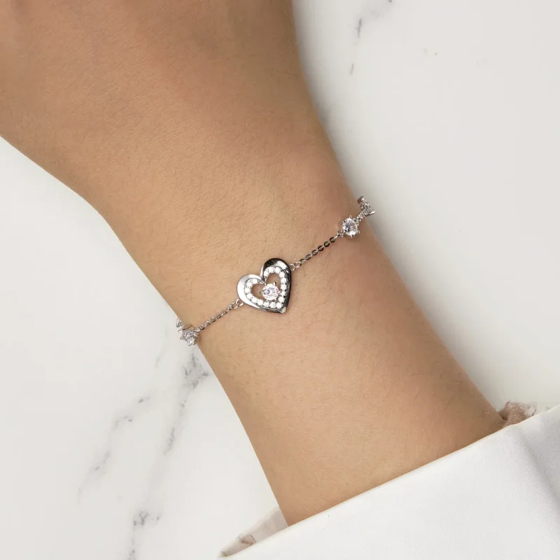 (immagine per) Braccialetto a catena a doppio cuore brillante stile Pandora - BSB136 - Visualizza 5