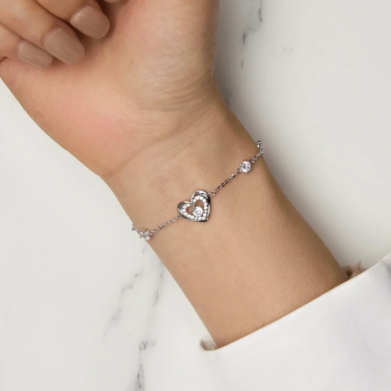 (immagine per) Braccialetto a catena a doppio cuore brillante stile Pandora - BSB136 - Visualizza 6
