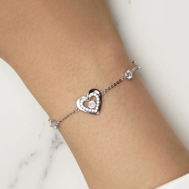 (immagine per) Braccialetto a catena a doppio cuore brillante stile Pandora - BSB136 - Visualizza 7