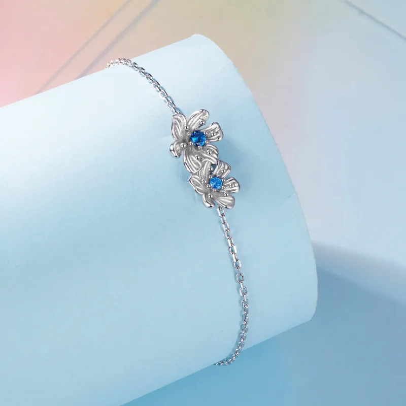 (immagine per) Braccialetto a catena con charm a forma di fiore blu stile Pandora - BSB138 - Visualizza 2