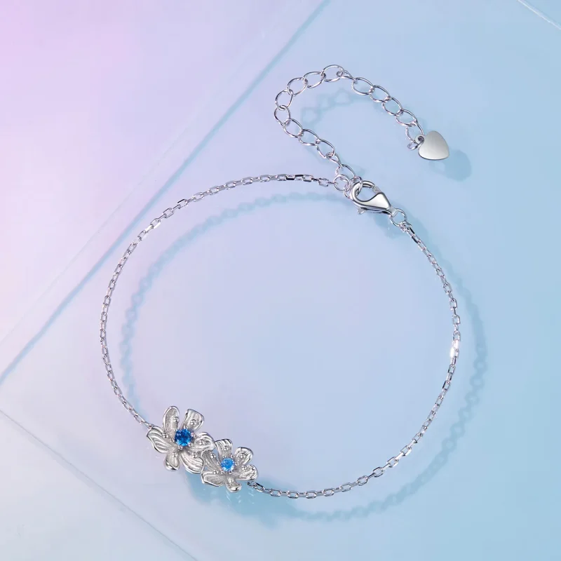 (immagine per) Braccialetto a catena con charm a forma di fiore blu stile Pandora - BSB138 - Visualizza 3