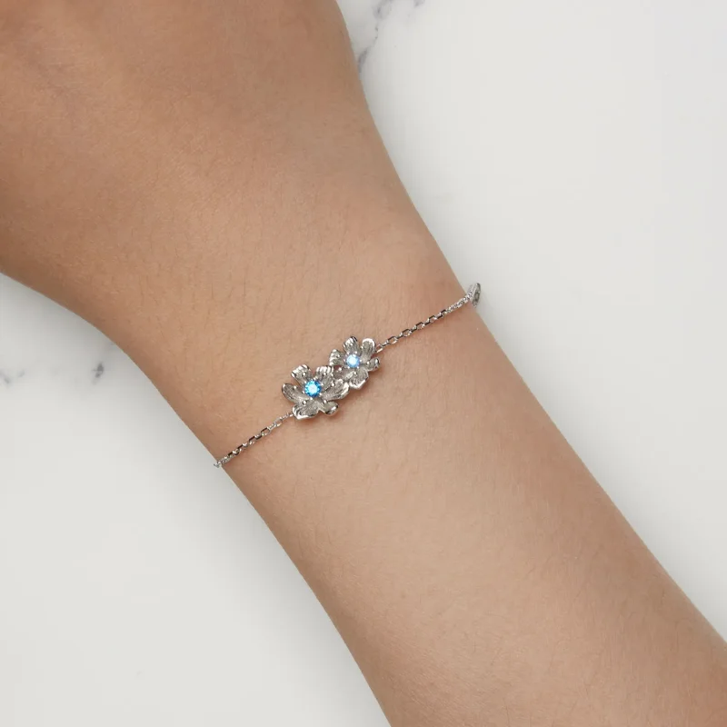 (immagine per) Braccialetto a catena con charm a forma di fiore blu stile Pandora - BSB138 - Visualizza 5