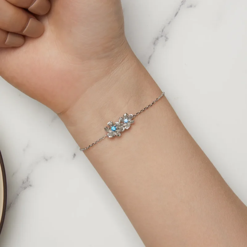 (immagine per) Braccialetto a catena con charm a forma di fiore blu stile Pandora - BSB138 - Visualizza 6