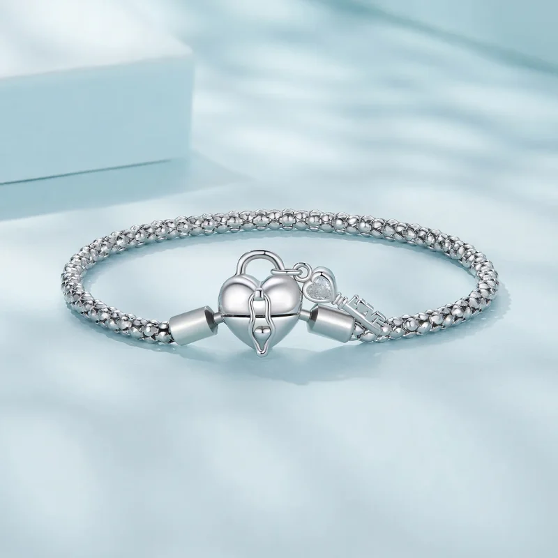 (immagine per) Braccialetto a catena con pendente a forma di cuore e lucchetto stile Pandora - - Visualizza 3