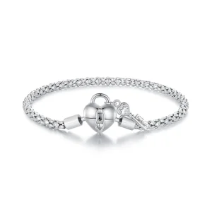 Braccialetto a catena con pendente a forma di cuore e lucchetto stile Pandora - SCB259 (immagine per) Braccialetto a catena con pendente a forma di cuore e lucchetto stile Pandora - SCB259