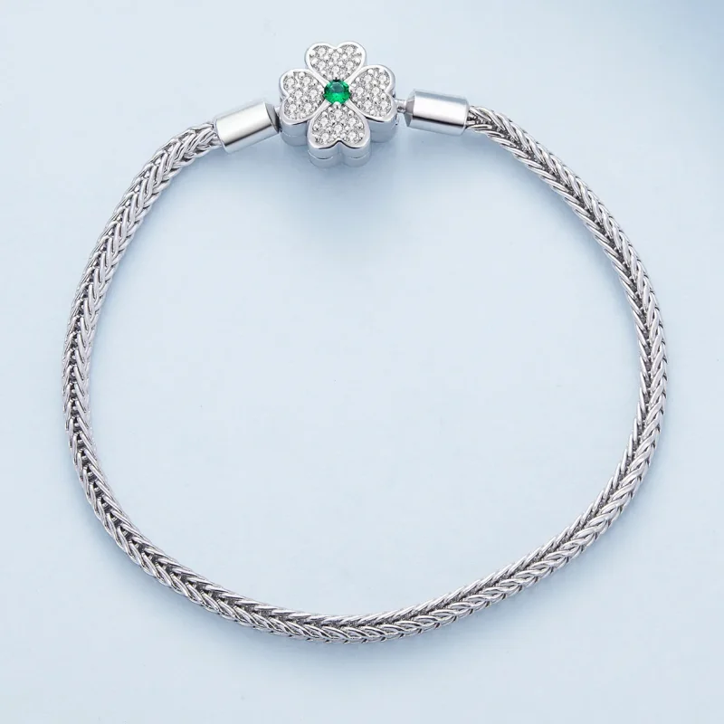 (immagine per) Braccialetto a catena con quadrifoglio fortunato in zircone verde, stile Pandora - Visualizza 3