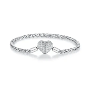 Braccialetto a catena scintillante a forma di cuore in stile Pandora - BSB133 (immagine per) Braccialetto a catena scintillante a forma di cuore in stile Pandora - BSB133