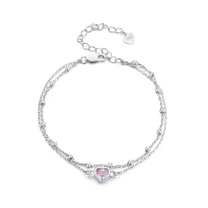 Braccialetto a doppio strato a catena a forma di cuore in stile Pandora - BSB152 (immagine per) Braccialetto a doppio strato a catena a forma di cuore in stile Pandora - BSB152