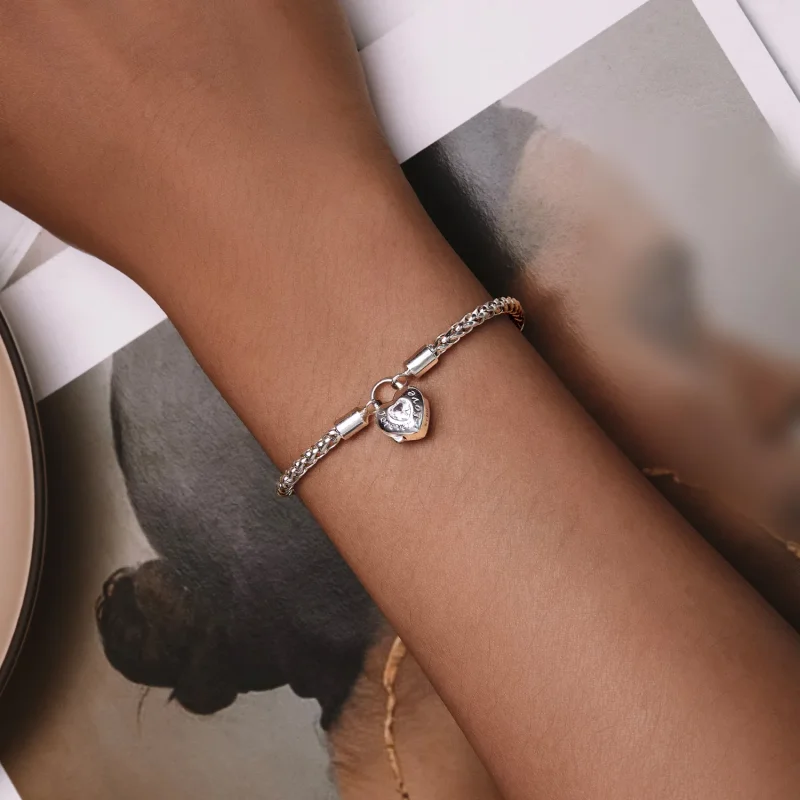 (immagine per) Braccialetto con catena base a cuore di stile Pandora - BSB147 - Visualizza 4