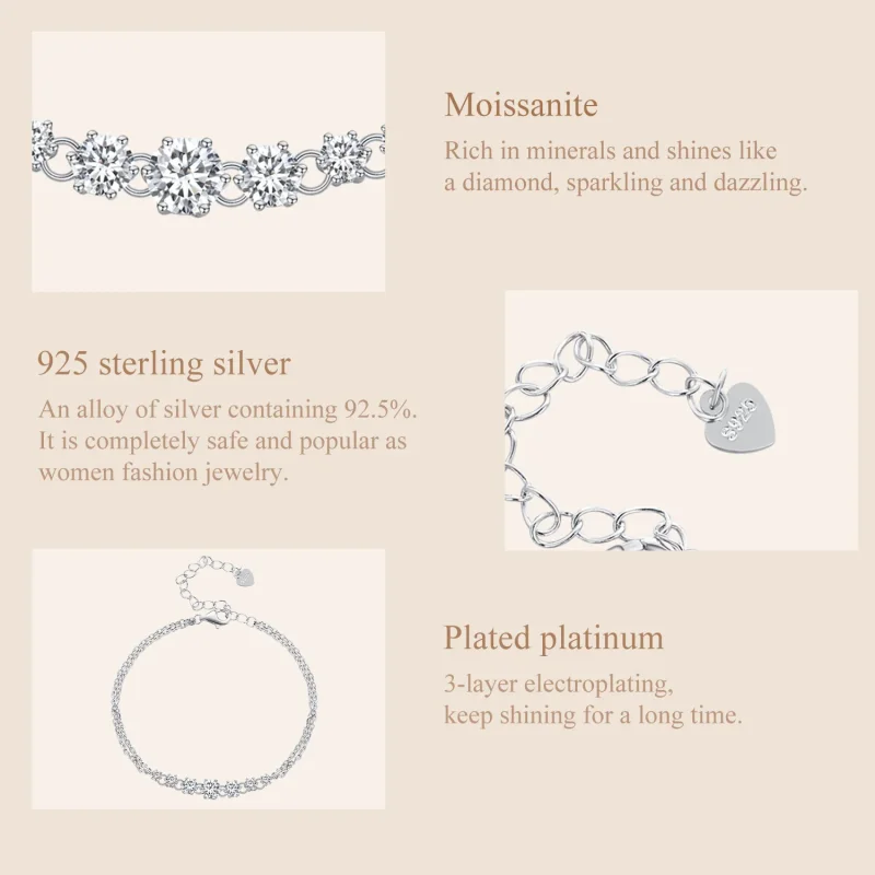 (immagine per) Braccialetto in stile Pandora con Moissanite (Un Certificato) - MSB008 - Visualizza 6