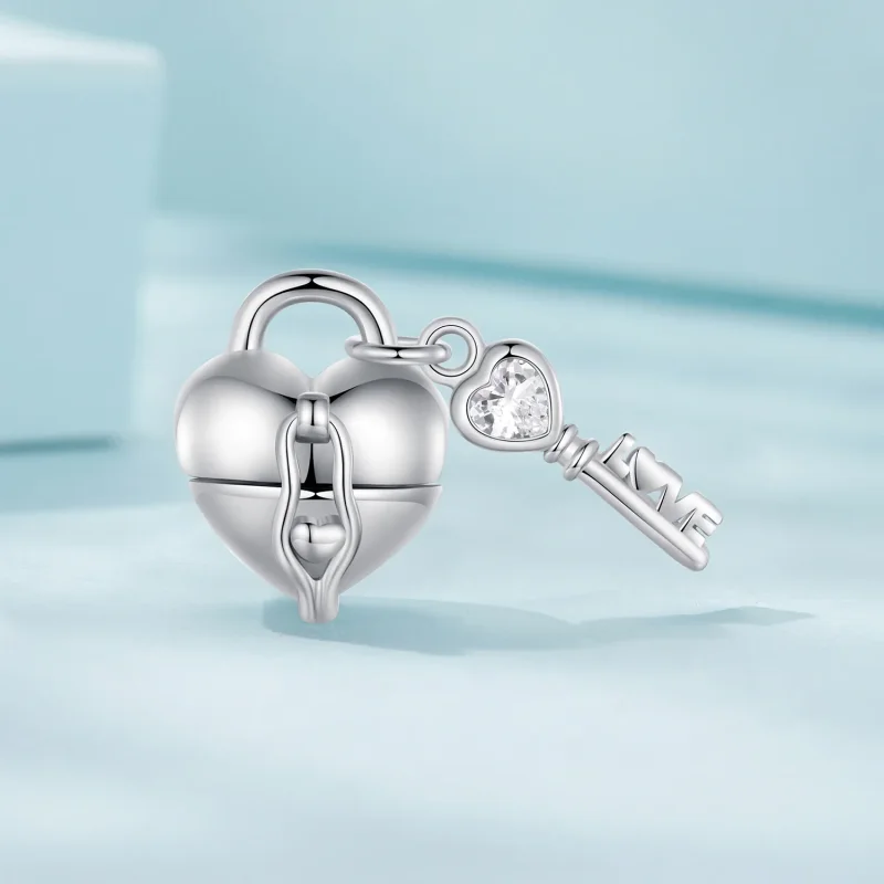 (immagine per) Charm a forma di chiave con lucchetto a forma di cuore in stile Pandora - SCC258 - Visualizza 2