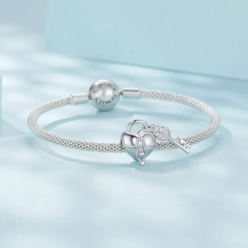 (immagine per) Charm a forma di chiave con lucchetto a forma di cuore in stile Pandora - SCC258 - Visualizza 5