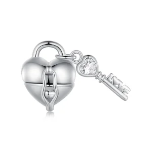 Charm a forma di chiave con lucchetto a forma di cuore in stile Pandora - SCC2580 (immagine per) Charm a forma di chiave con lucchetto a forma di cuore in stile Pandora - SCC2580
