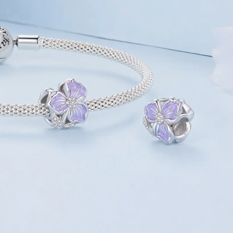 (immagine per) Charm a forma di fiore viola in stile Pandora - BSC890 - Visualizza 4