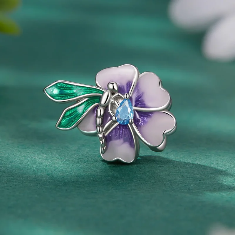 (immagine per) Charm a forma di libellula e fiore in stile Pandora - BSC786 - Visualizza 2