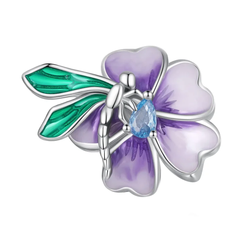 (immagine per) Charm a forma di libellula e fiore in stile Pandora - BSC786